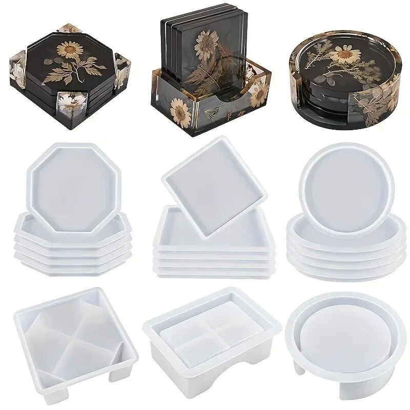 Gold Foil Flakes - Zestaw form do żywicy Coaster zawiera